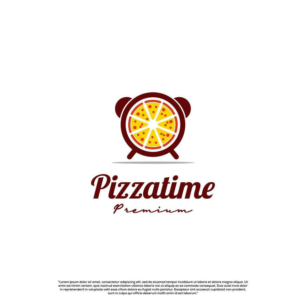 création de logo de temps de pizza sur fond isolé vecteur