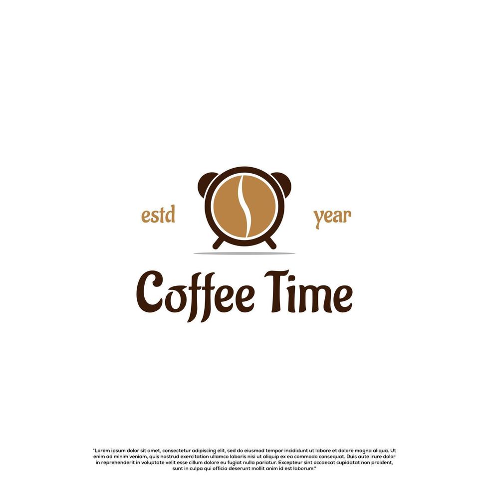 modèle d'icône de logo de temps de café, grain de café avec le concept de logo d'horloge vecteur