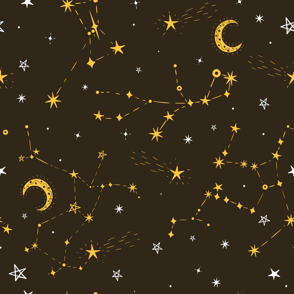 motif étoile sans couture avec lune et constellations. graphiques vectoriels. vecteur