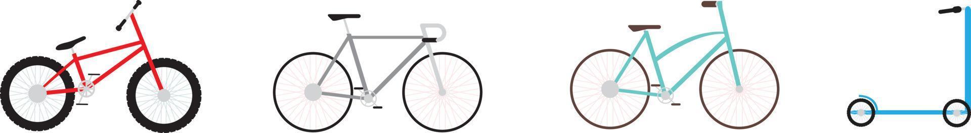vélo, trottinette. dispositifs de roue pour le sport sur fond blanc vecteur