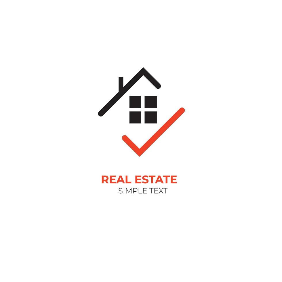 logo maison et coche - toit de maison avec cheminée et fenêtre et symbole de coche rouge. icône de vecteur immobilier et immobilier.