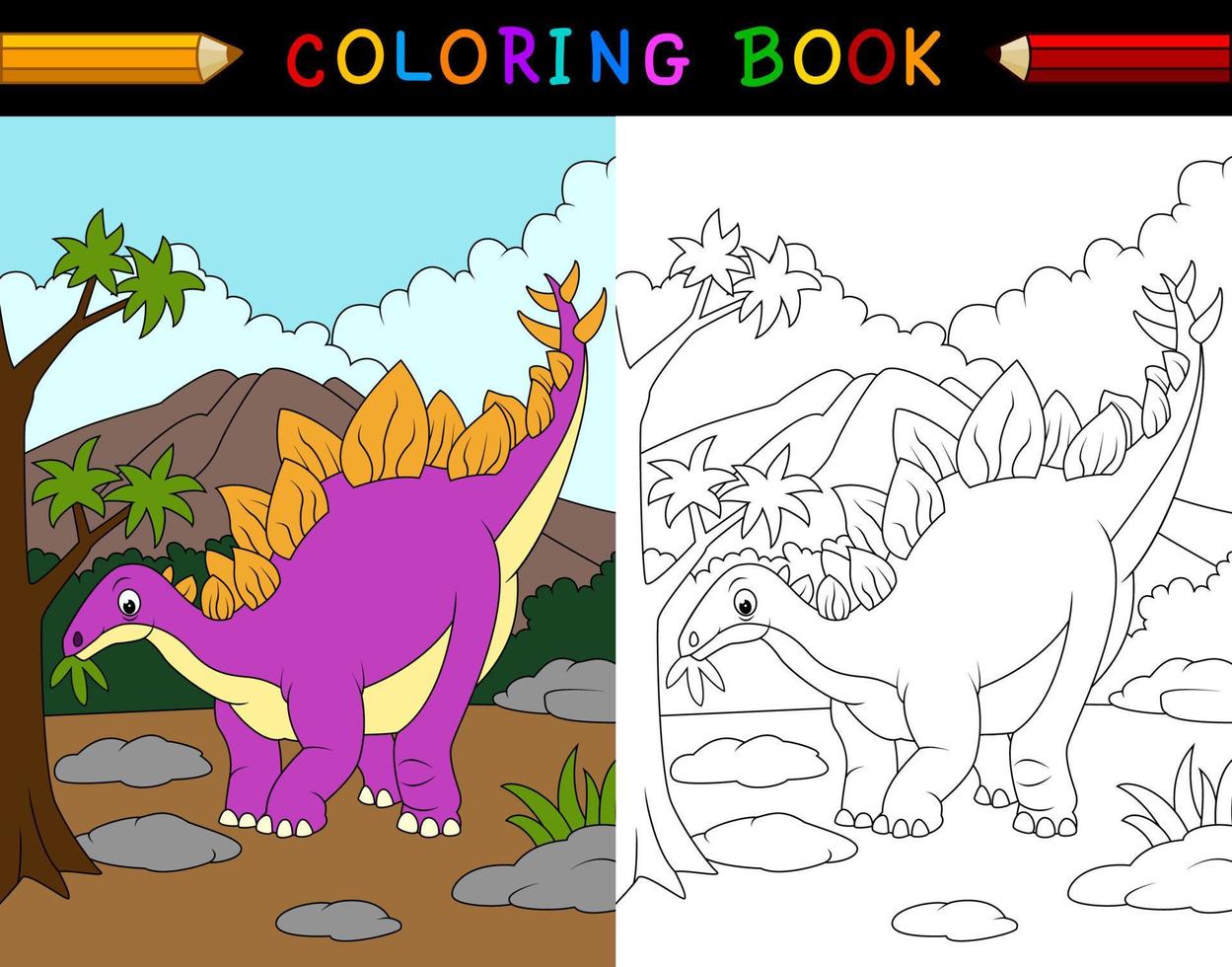 livre de coloriage de dessin animé stégosaure vecteur