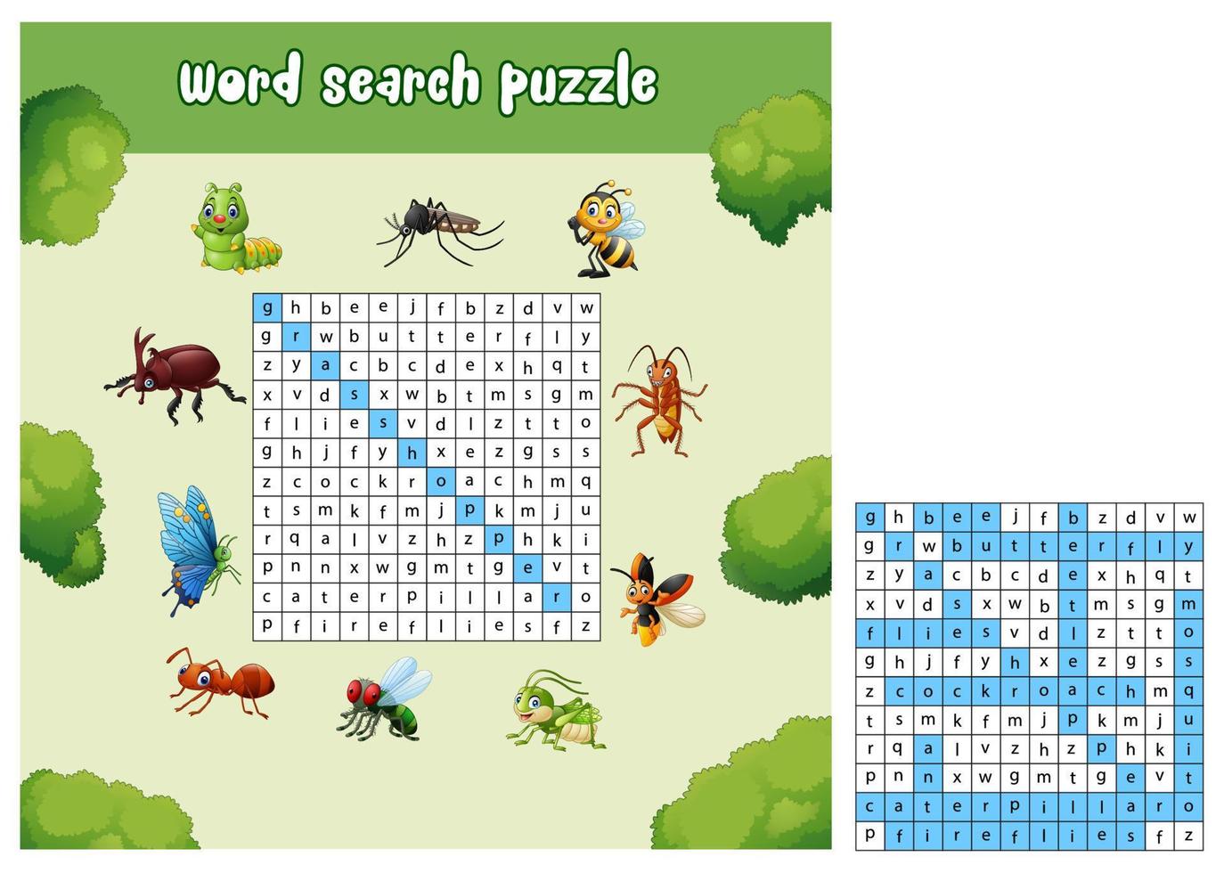 puzzle de recherche de mots sur les insectes animaux vecteur