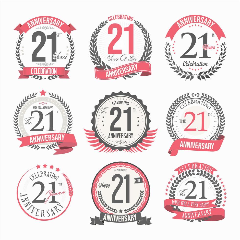 collection de badges et d'étiquettes d'anniversaire design rétro vecteur