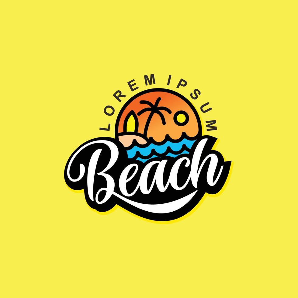 plage, mer, coucher de soleil, lever du soleil, illustration vectorielle de logo design vecteur