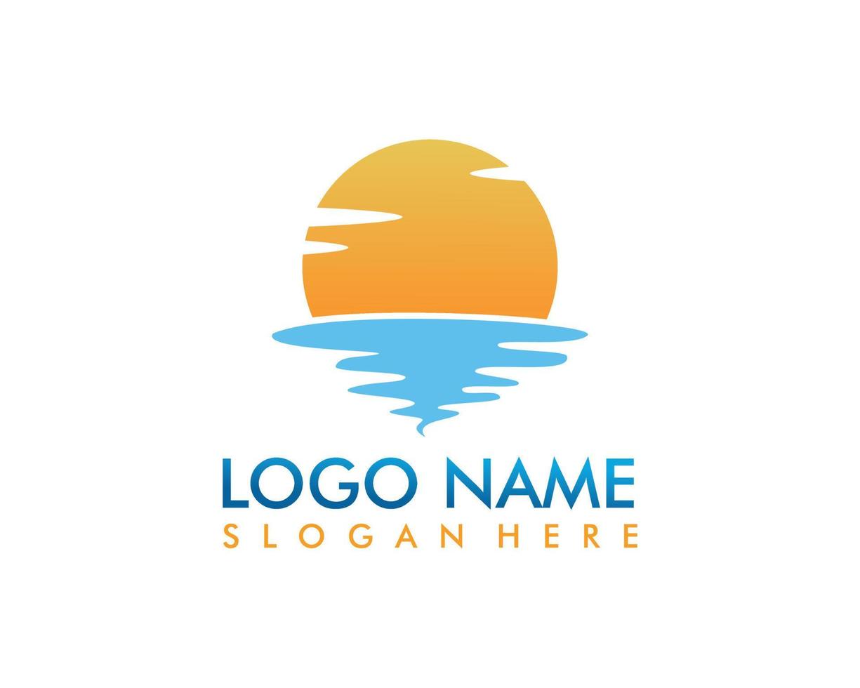 plage, mer, coucher de soleil, lever du soleil, illustration vectorielle de logo design vecteur