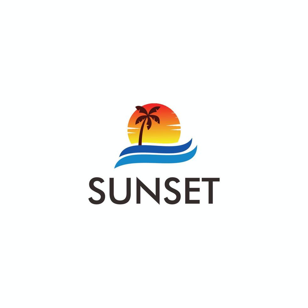 plage, mer, coucher de soleil, lever du soleil, illustration vectorielle de logo design vecteur