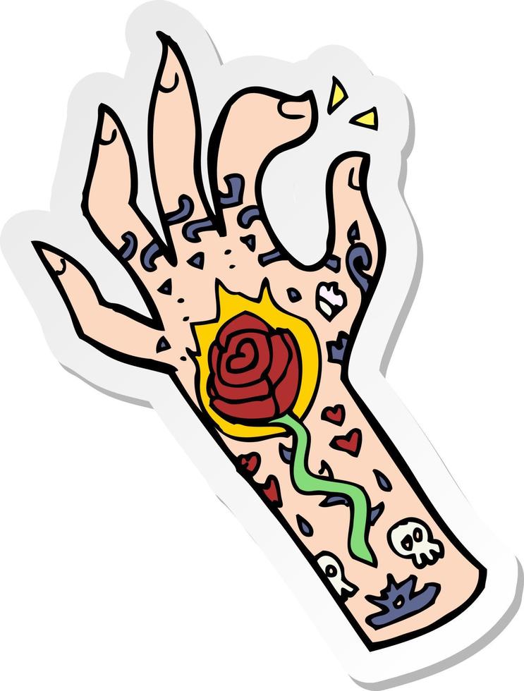 autocollant d'une main de tatouage de dessin animé vecteur
