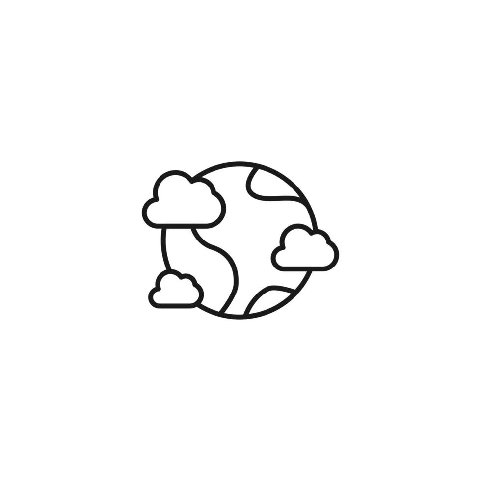 écologie, nature, concept écologique. symbole de contour dessiné avec une fine ligne noire. adapté aux publicités, forfaits, magasins, sites Web. icône de ligne vectorielle de la planète entourée de nuages vecteur