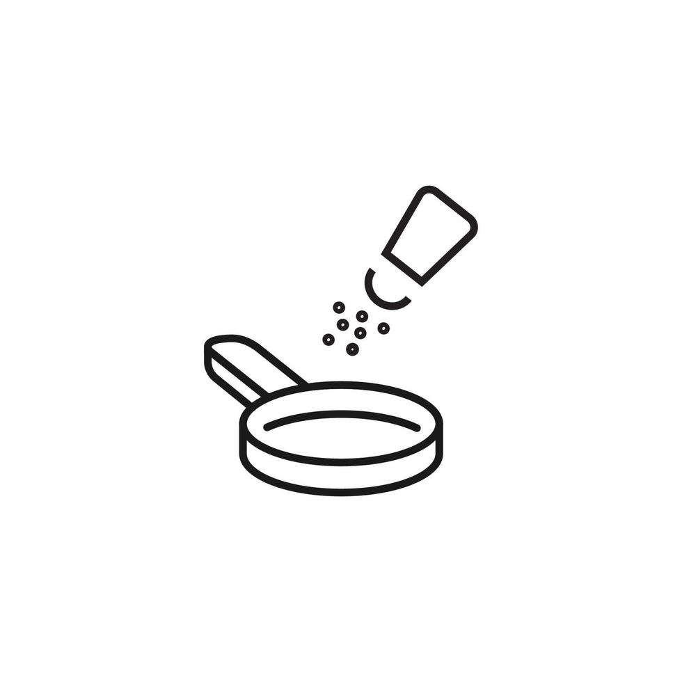 concept de cuisine, de nourriture et de cuisine. collection d'icônes monochromes de contour moderne dans un style plat. icône de ligne de sel ou de poivre au-dessus de la poêle à frire vecteur