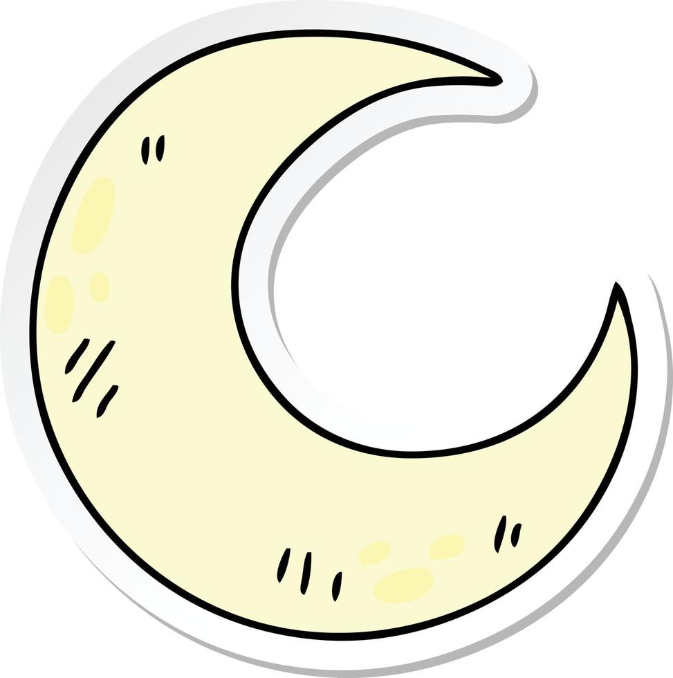 autocollant d'un croissant de lune de dessin animé dessiné à la main excentrique vecteur