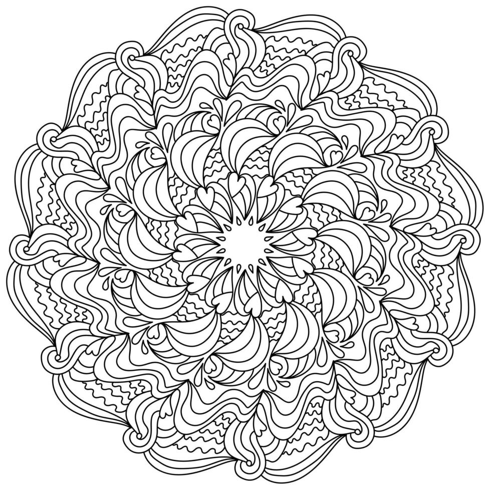 livre de coloriage de mandala sur l'amour, les coeurs et les motifs sous la forme d'un cadre zen symétrique rond, dessin méditatif anti-stress pour la saint-valentin vecteur