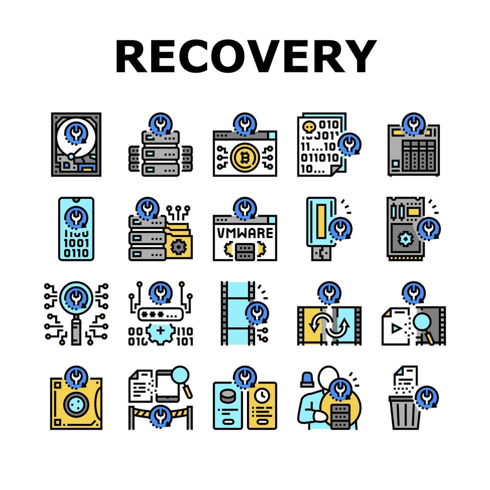 icônes de traitement informatique de récupération de données définies vecteur
