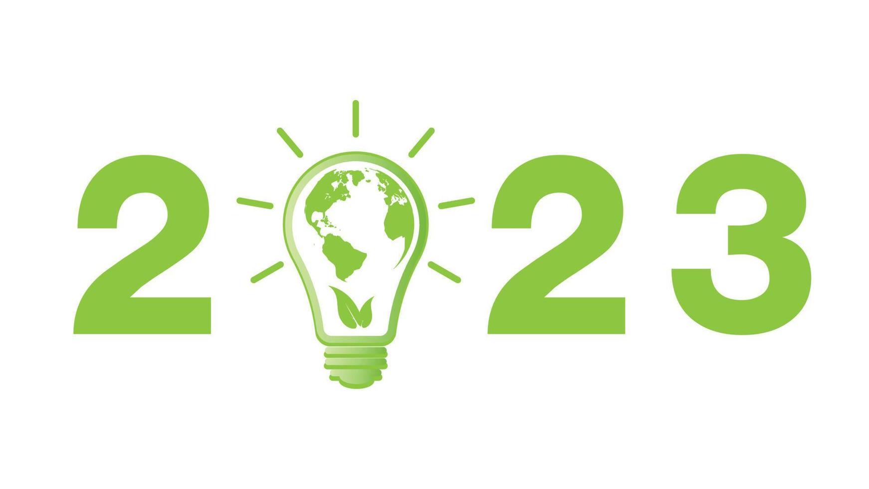 nouvel an 2023 respectueux de l'environnement, concept de planification de la durabilité et environnement mondial avec icônes d'ampoule, illustration vectorielle vecteur