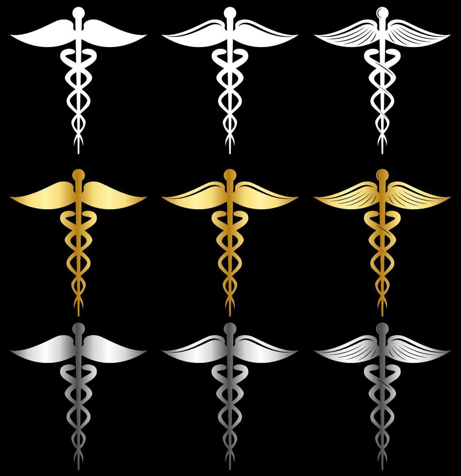 caducée en or blanc et argent comme symbole de l'ensemble de vecteurs de médecine vecteur