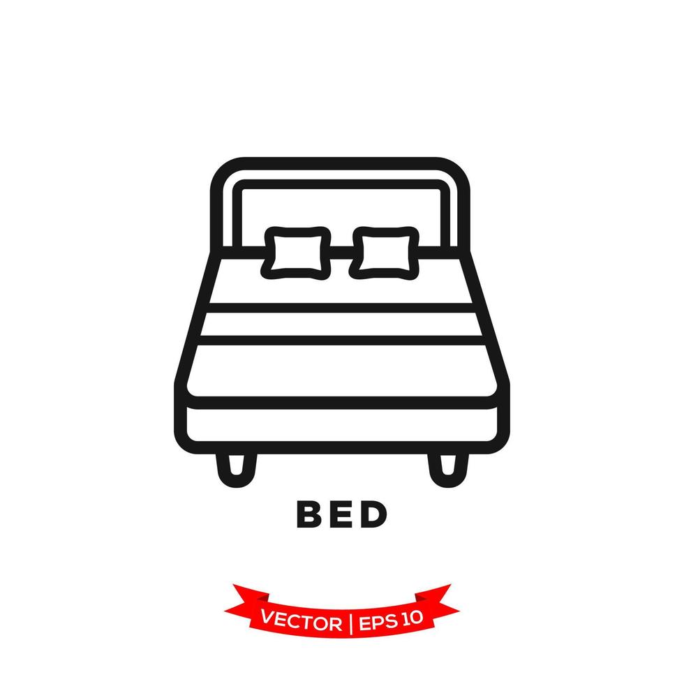 illustration de chambre à coucher, icône de lit dans un style plat branché vecteur