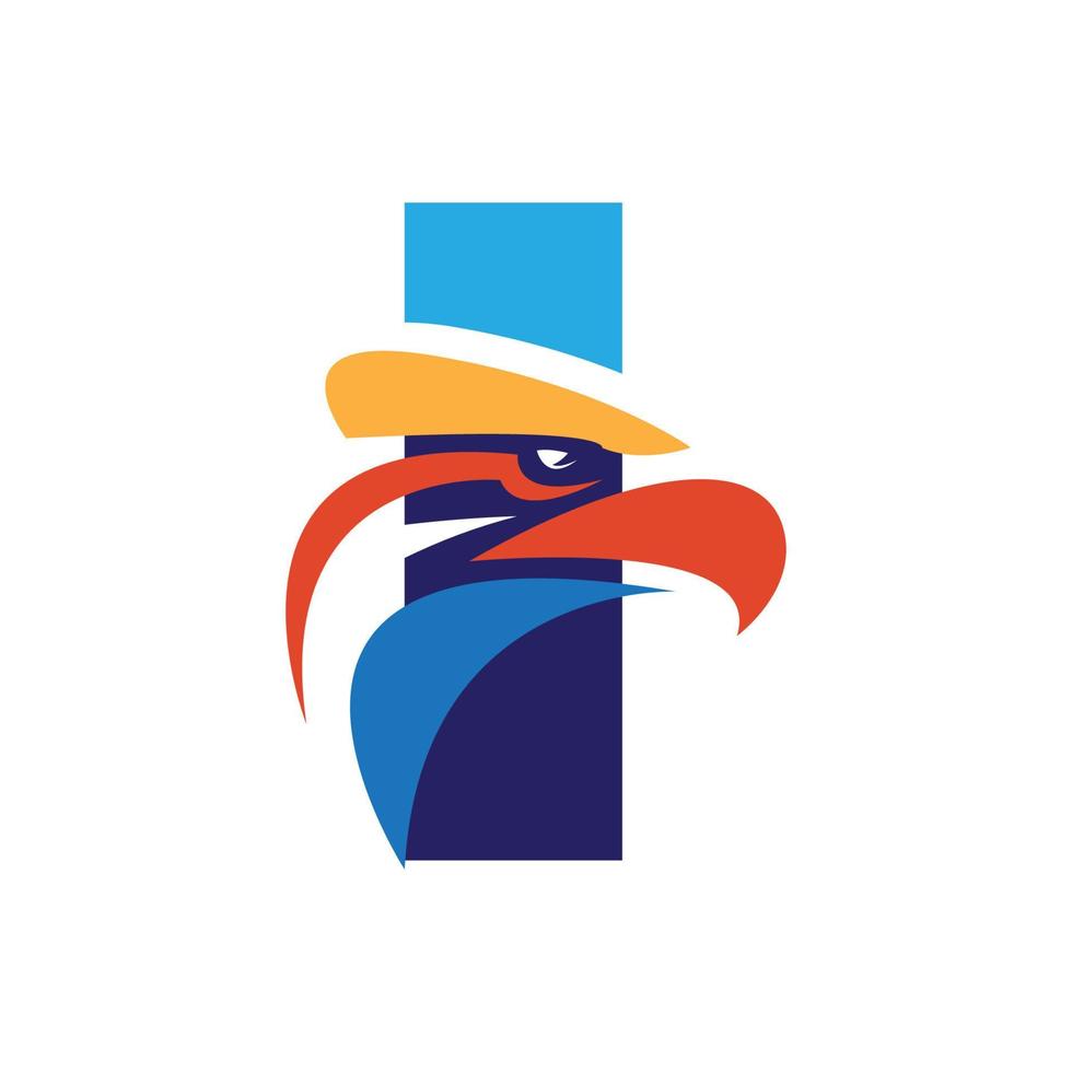 lettre i logo initial avec modèle de vecteur de tête d'aigle