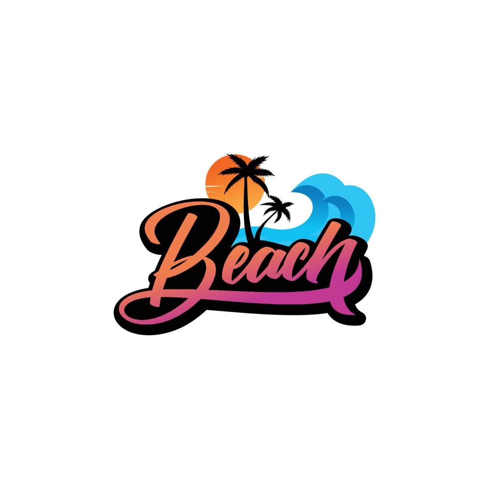 plage, mer, coucher de soleil, lever du soleil, illustration vectorielle de logo design vecteur