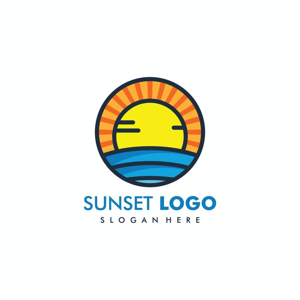 plage, mer, coucher de soleil, lever du soleil, illustration vectorielle de logo design vecteur