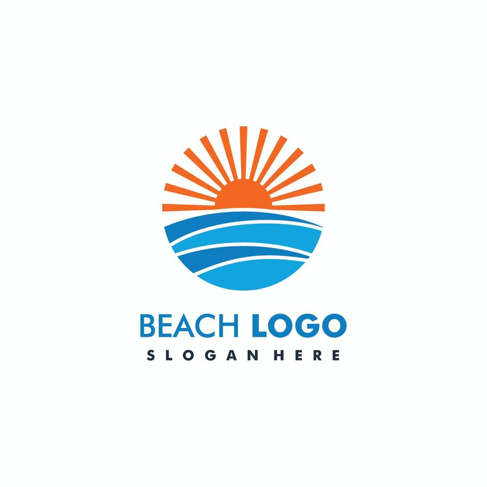 plage, mer, coucher de soleil, lever du soleil, illustration vectorielle de logo design vecteur