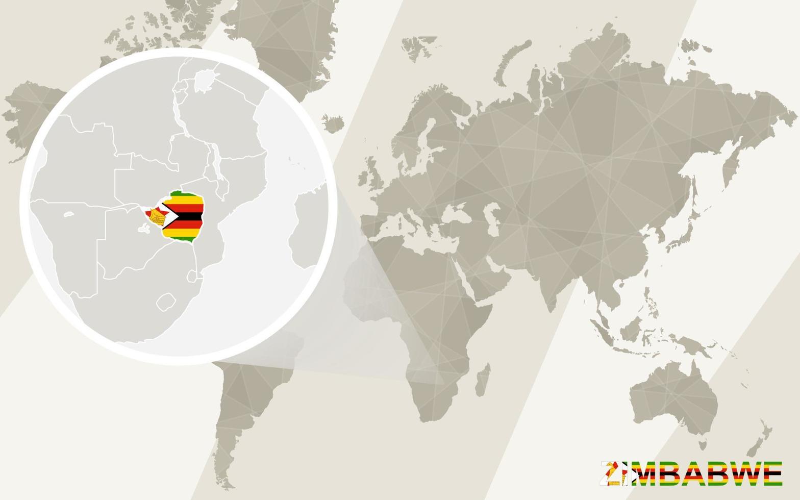 zoom sur la carte et le drapeau du zimbabwe. carte du monde. vecteur