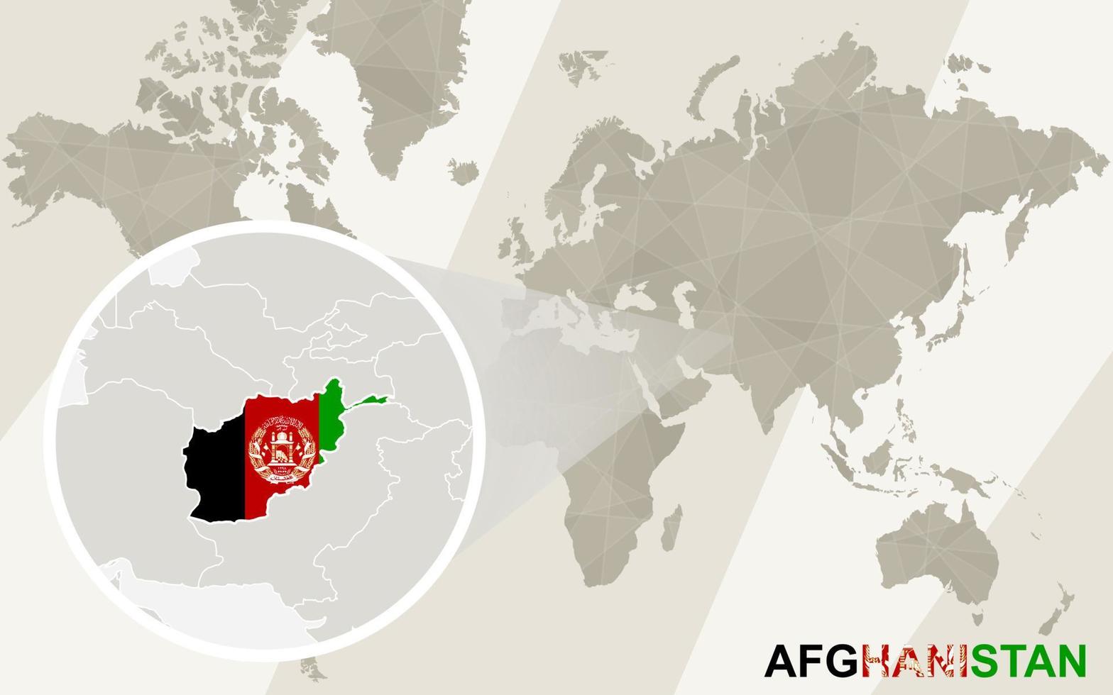 zoom sur la carte et le drapeau de l'afghanistan. carte du monde. vecteur