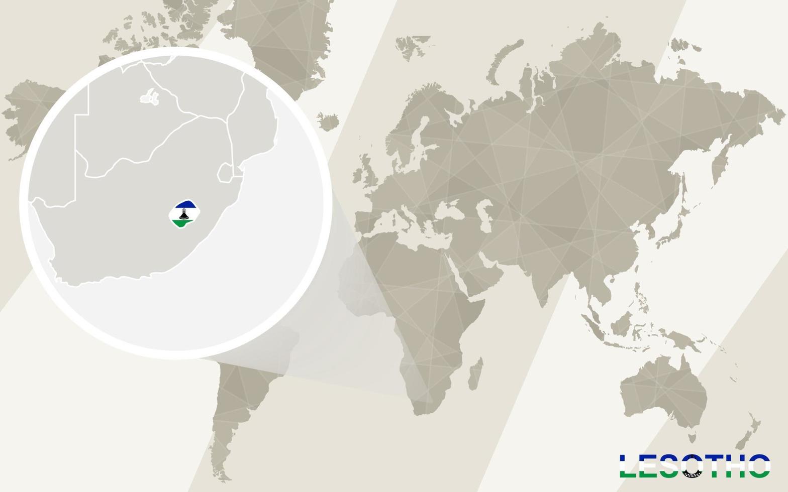 zoom sur la carte et le drapeau du lesotho. carte du monde. vecteur