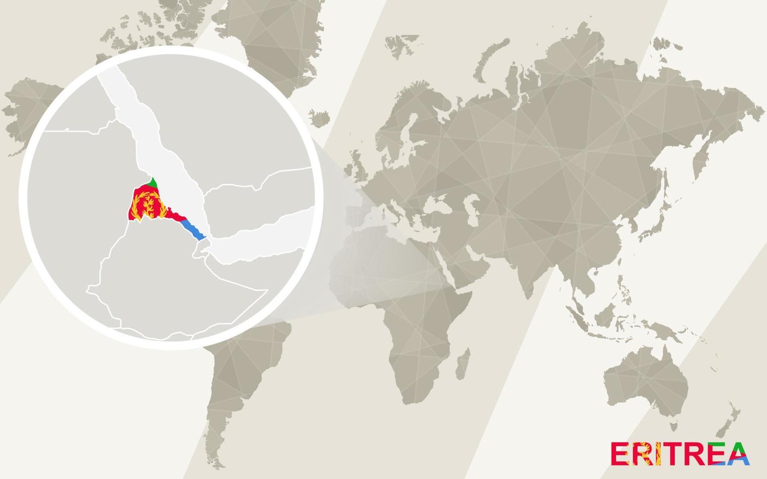 zoom sur la carte et le drapeau de l'érythrée. carte du monde. vecteur