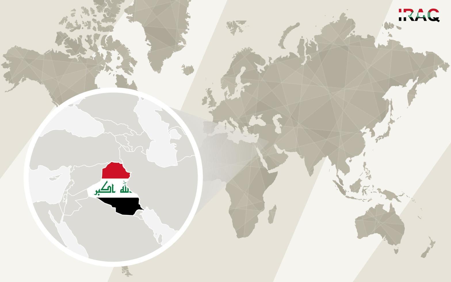 zoom sur la carte et le drapeau de l'irak. carte du monde. vecteur