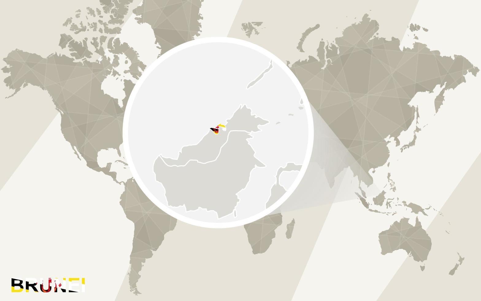 zoom sur la carte et le drapeau de brunei. carte du monde. vecteur