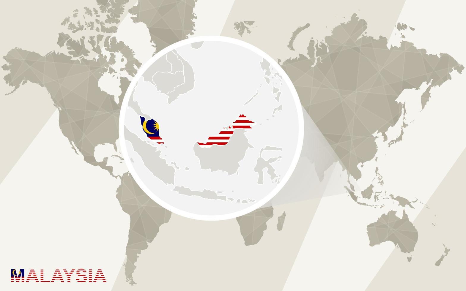 zoom sur la carte et le drapeau de la malaisie. carte du monde. vecteur
