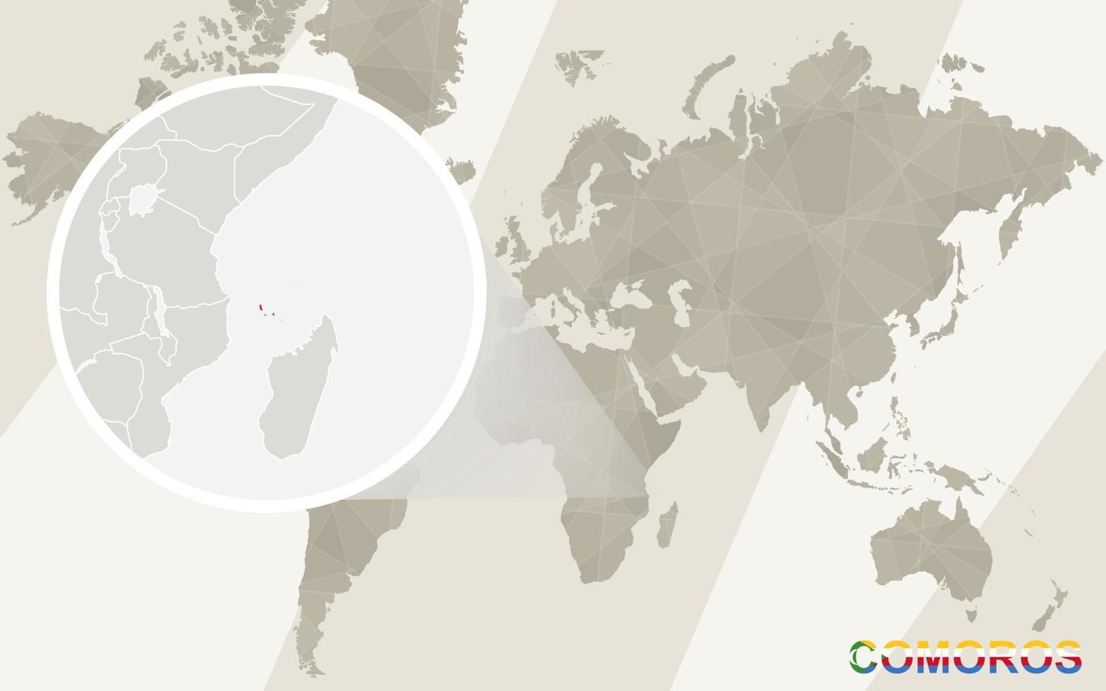 zoom sur la carte et le drapeau des comores. carte du monde. vecteur