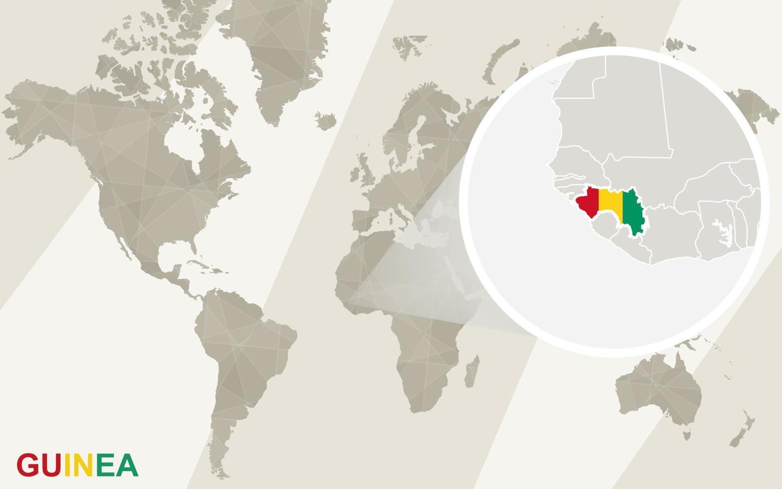 zoom sur la carte et le drapeau de la guinée. carte du monde. vecteur