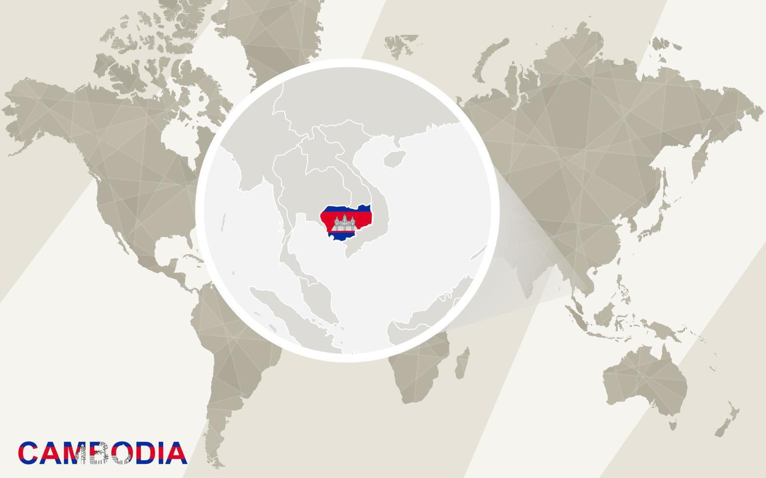 zoom sur la carte et le drapeau du cambodge. carte du monde. vecteur