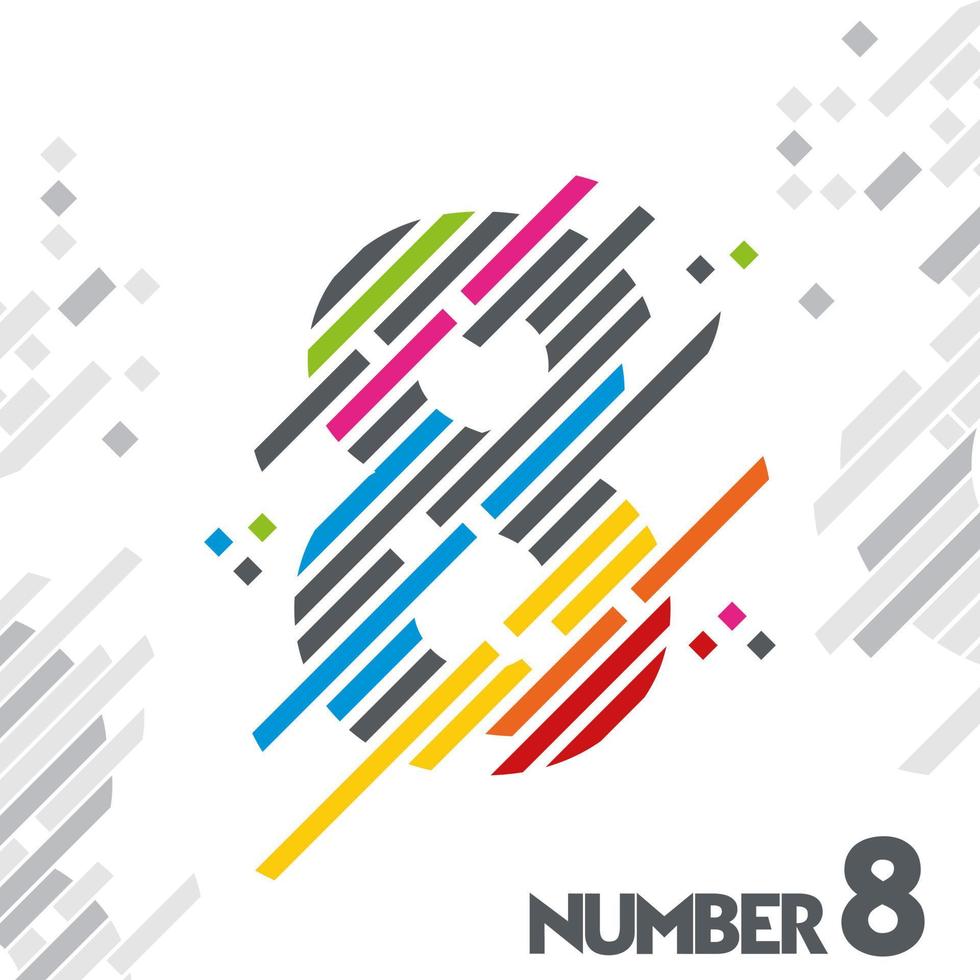 numéro 8 avec un design de ligne de couleur unique vecteur