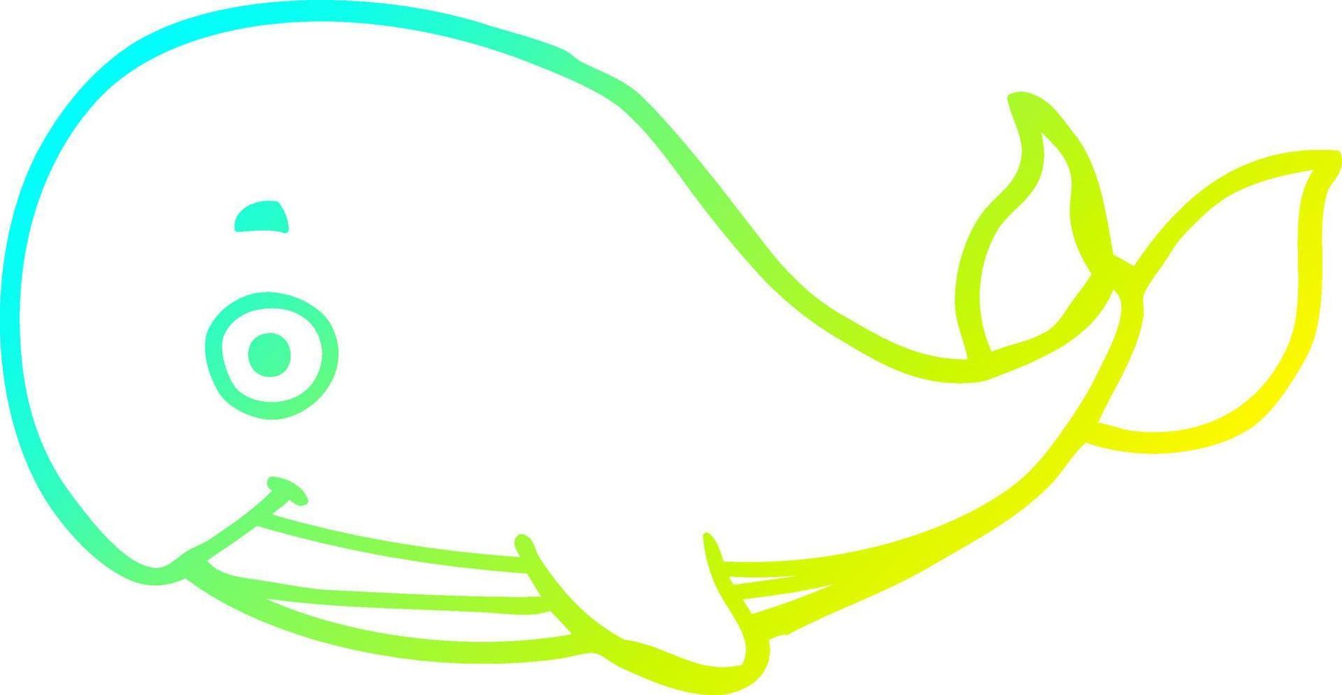ligne de gradient froid dessinant une baleine de dessin animé vecteur
