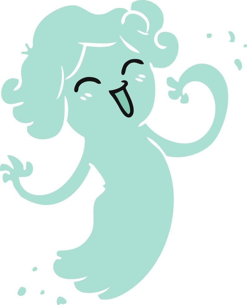 doodle de dessin animé d'un fantôme rose heureux vecteur