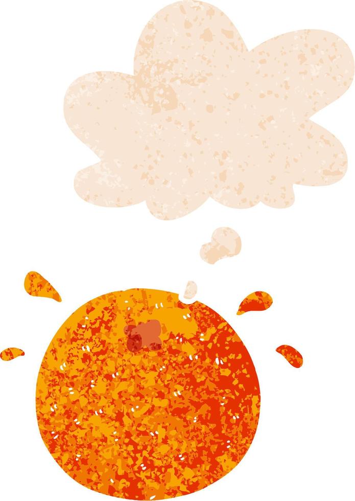 dessin animé orange et bulle de pensée dans un style texturé rétro vecteur