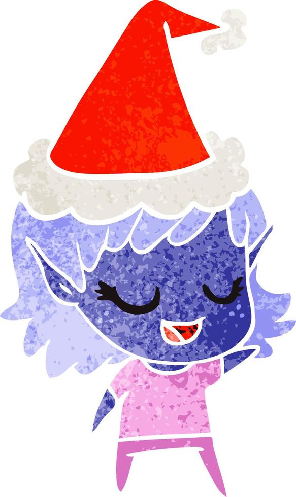 joyeux dessin animé rétro d'une fille elfe portant un bonnet de noel vecteur