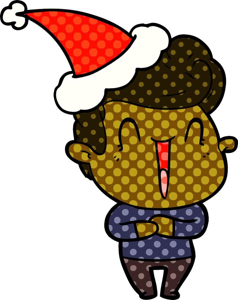 homme excité, style bande dessinée, illustration, de, a, porter, santa chapeau vecteur