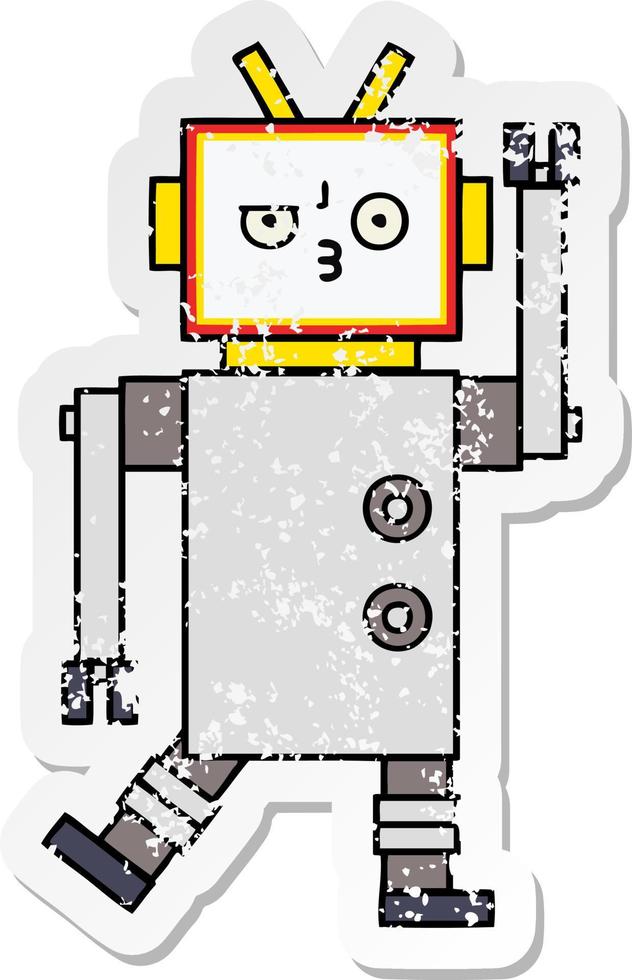 autocollant en détresse d'un robot de dessin animé mignon vecteur