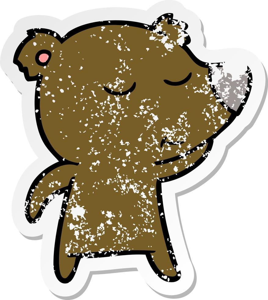 autocollant en détresse d'un ours heureux de dessin animé vecteur