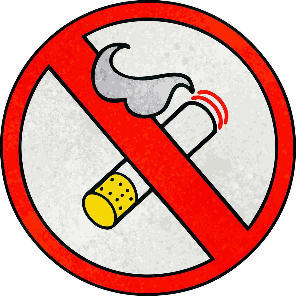 dessin animé de texture grunge rétro signe interdit de fumer vecteur
