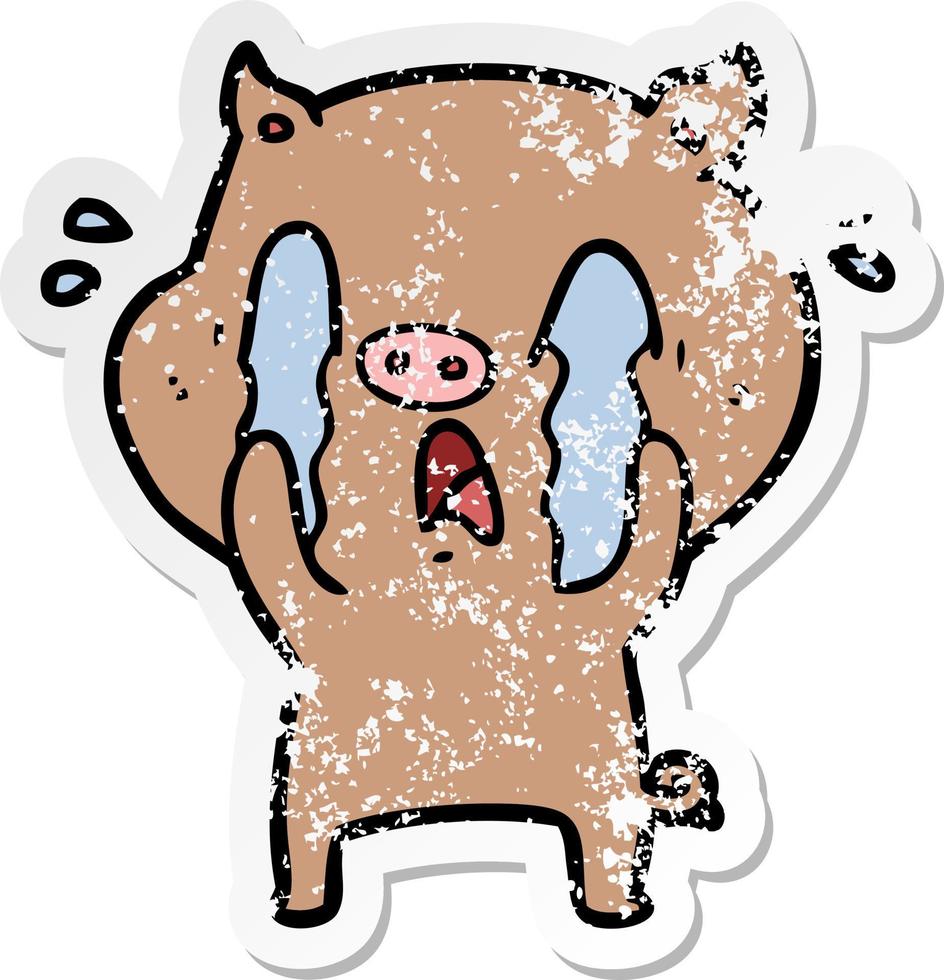 autocollant en détresse d'un dessin animé de cochon qui pleure vecteur