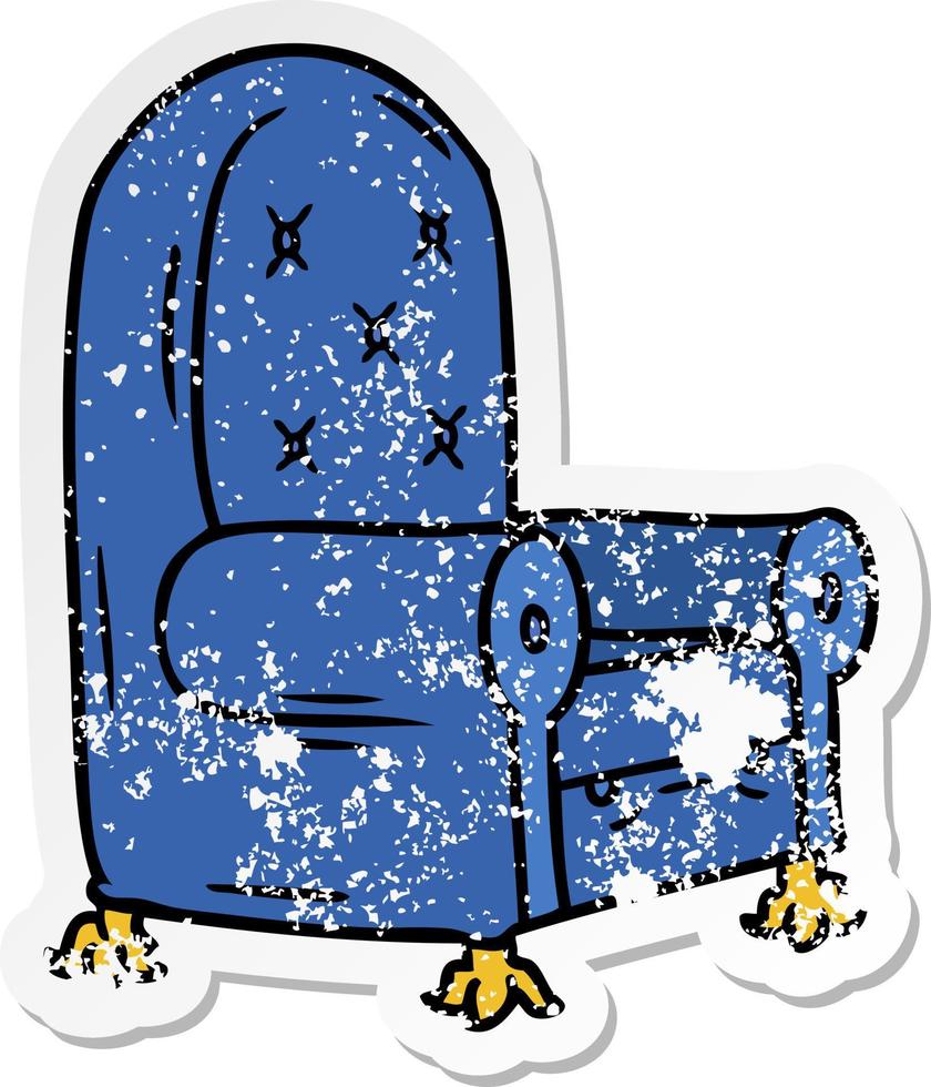 doodle dessin animé autocollant en détresse d'un fauteuil bleu vecteur