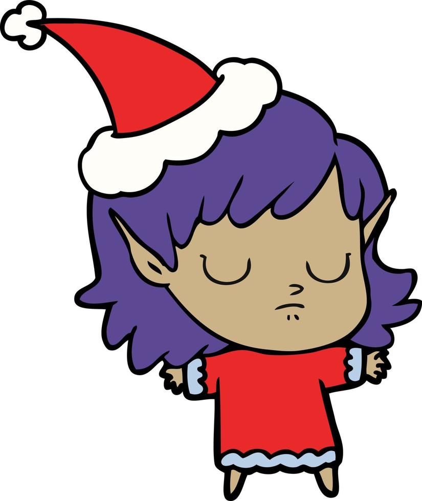 dessin au trait d'une fille elfe portant un bonnet de noel vecteur