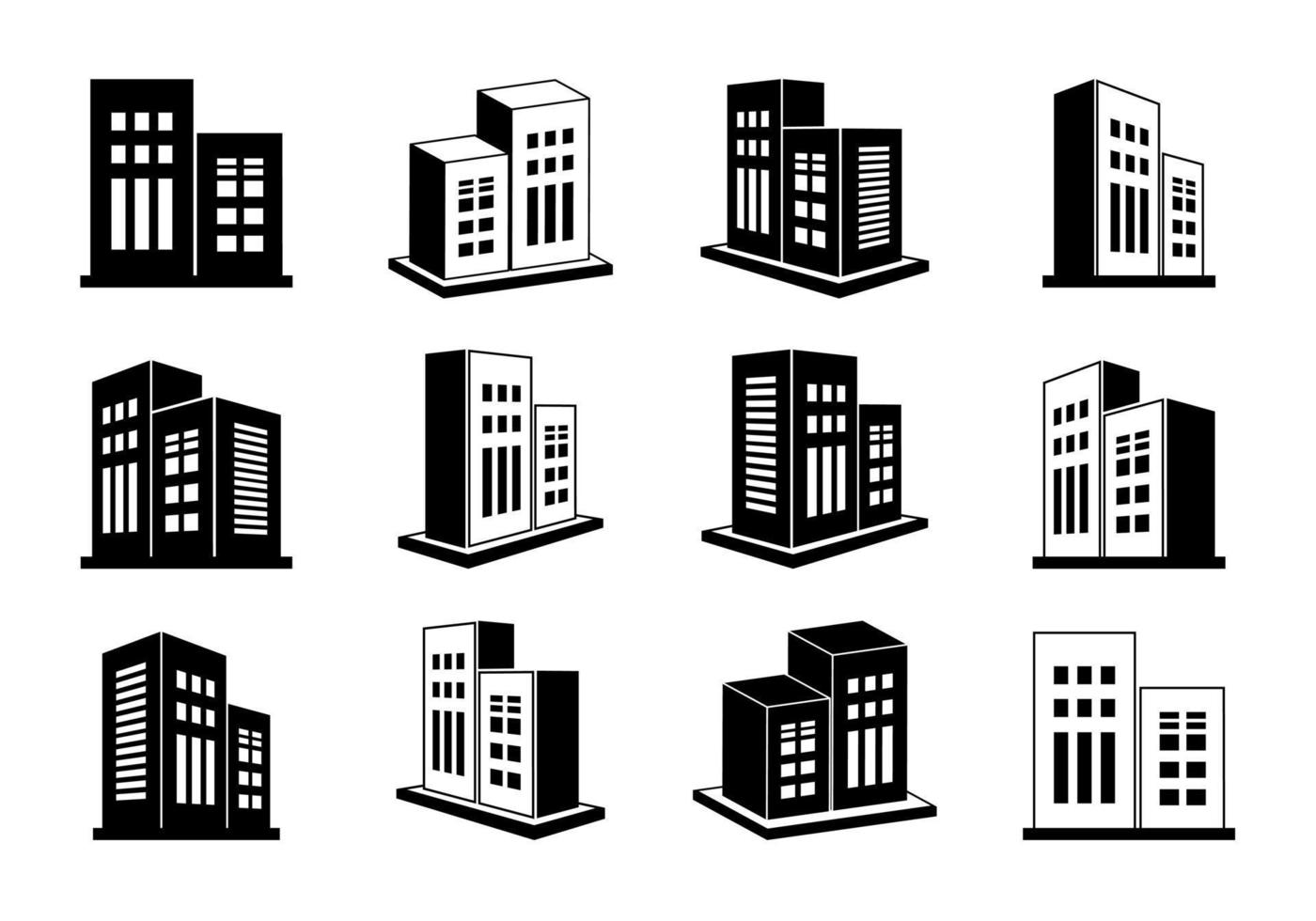 ensemble vectoriel d'icônes de bâtiment et d'entreprise, illustration de condo et d'appartement d'hôtel de ligne noire