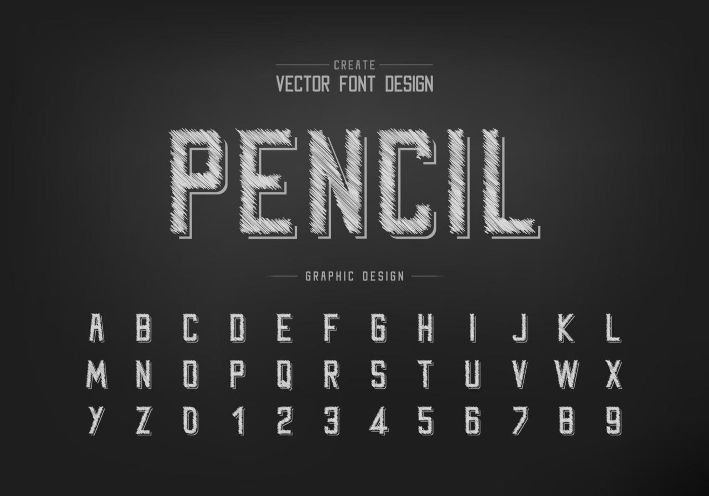 police de crayon et vecteur de l'alphabet, croquis de la police de caractères moderne et de la conception du numéro de lettre