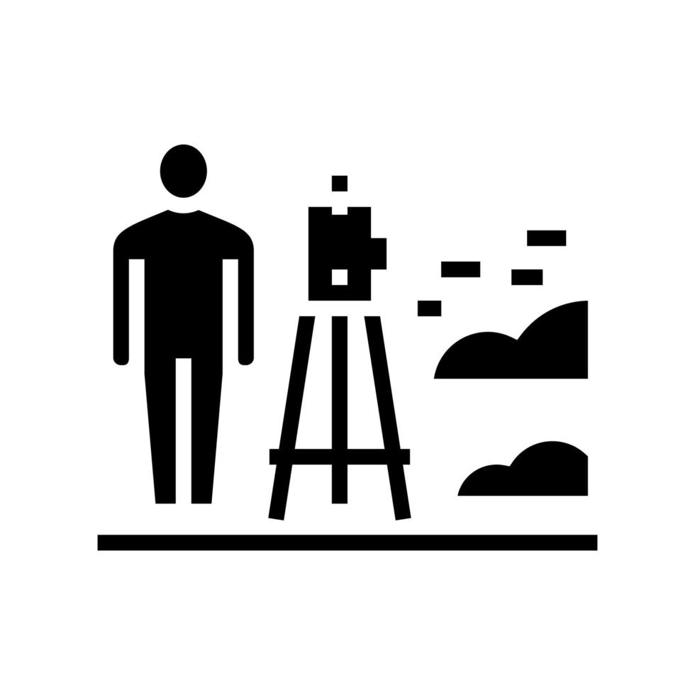 travailleur avec levier recherchant un lieu pour la construction d'illustration vectorielle d'icône de glyphe de route vecteur