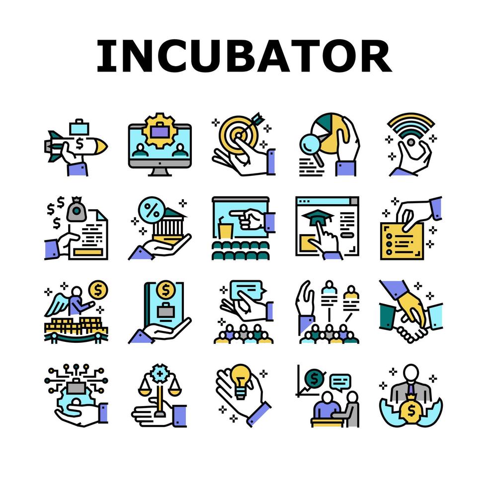 icônes de collection d'incubateur d'entreprise définies vecteur